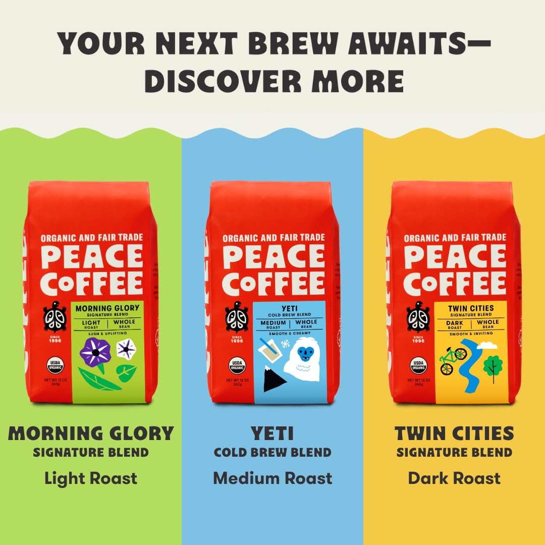 Peace Coffee French Roast Whole Bean Coffee, Dark Roast, 12 oz | Organic Fair Trade, Nutty, Bold Flavor, Shade Grown, Fresh Roasted