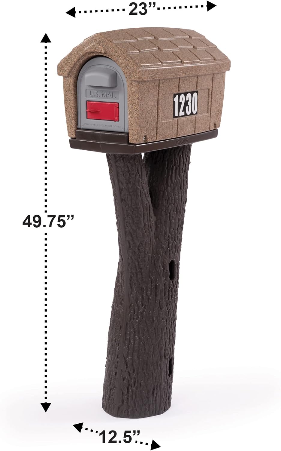 Simplay3 Rustic Home Plastic Residential Cabin Mailbox & Post Mount Combo Kit with 2 Access Doors - Sandstone, Made in USA
