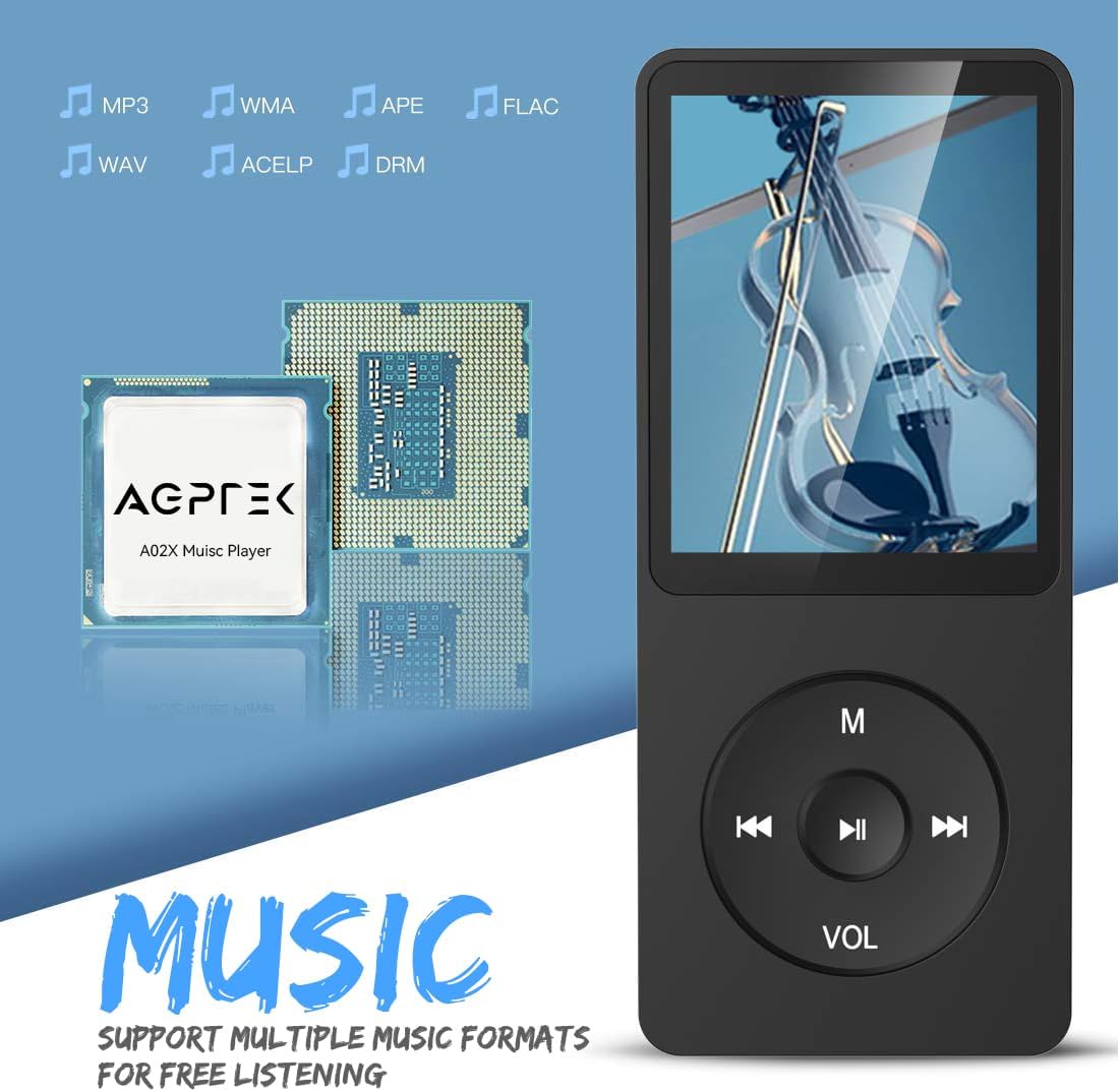 AGPTEK A02S 16GB MP3 Player, 65 Hours Playback Music Player, Dark Blue | Lossless Sound, Supports up to 128GB