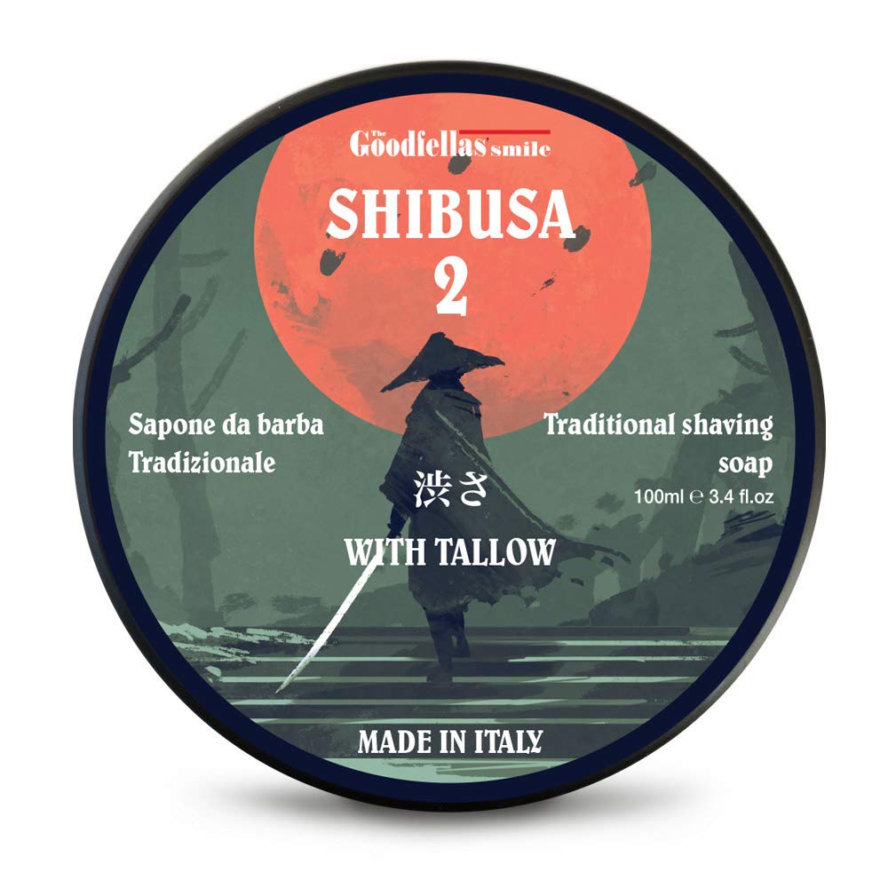 Goodfellas' Smile Shibusa 2 Tallow Shaving Soap, Made in Italy | Builds Dense, Cushioning Lather For Smooth Razor Glide, Scented With Almond, Peach