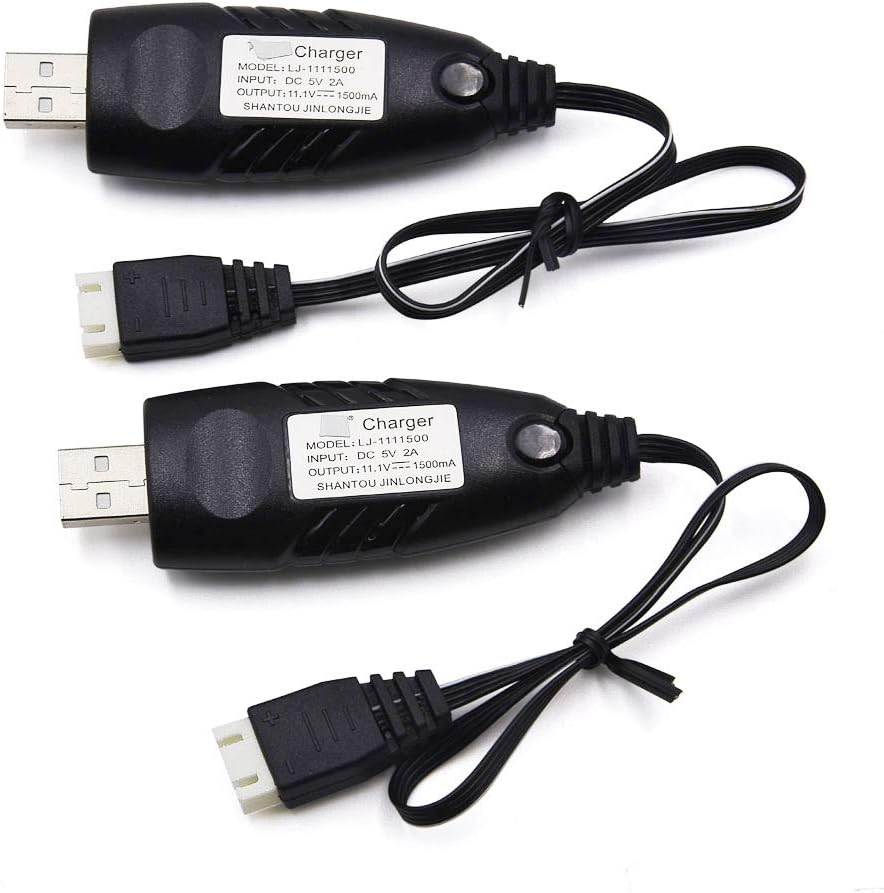 Blomiky 2 Pack 3S 1.5A Lithium Charger Cable Suitable for RC Car Boat Airplane Drone Airsoft 3 Cell Lipo Battery / 11.1V USB New 2
