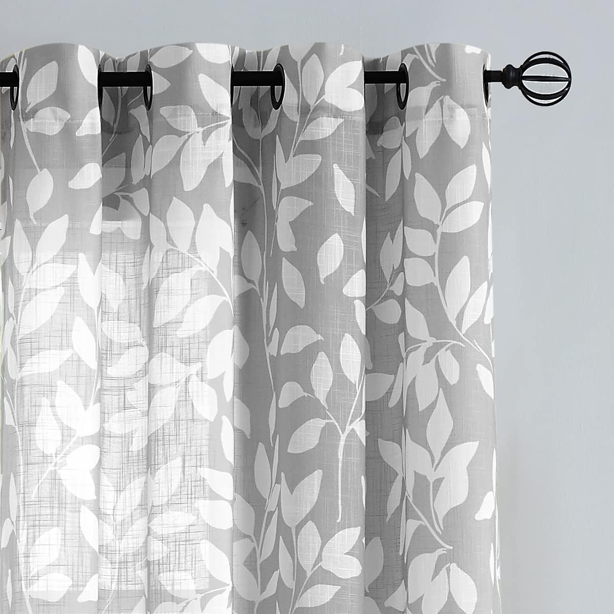 Leaf Semi Sheer Curtains for Bedroom Living Room 52x72" Taupe White Print 2