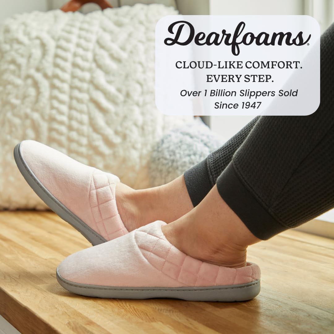 Dearfoams Women's Lightweight Memory Foam Indoor House Slipper Darcy Velour Clog with Wide Widths