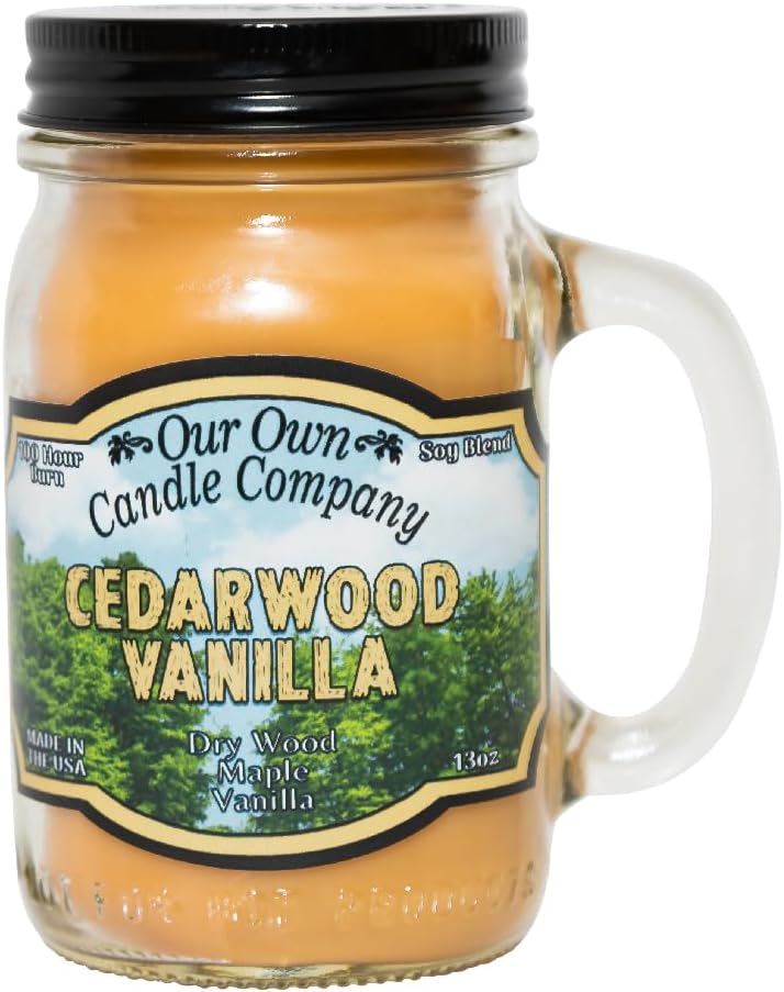 Balsam Pine Scented Mason Jar Candle, Our Own Candle Company, 13 oz | Clean, fresh Balsam-pine-tree scent; soy blend wax; lead-free wick with patented straightener; long lasting