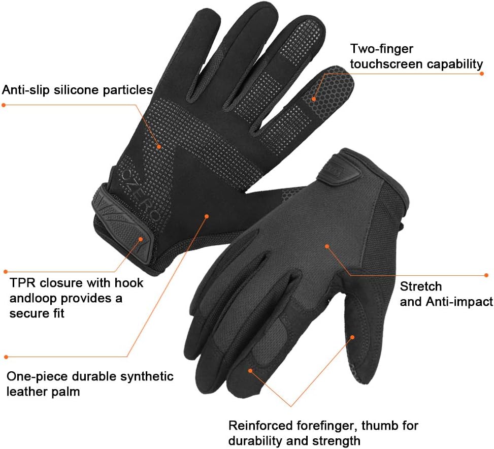 OZERO Work Gloves for Men Women, Mechanic Working Gloves Touchscreen Grip | Synthetic Leather Silicone Palm, EN388 Tested, Breathable Flex Fit, Hook-and-Loop Cuff, Utility Garden Gloves for Yardwork