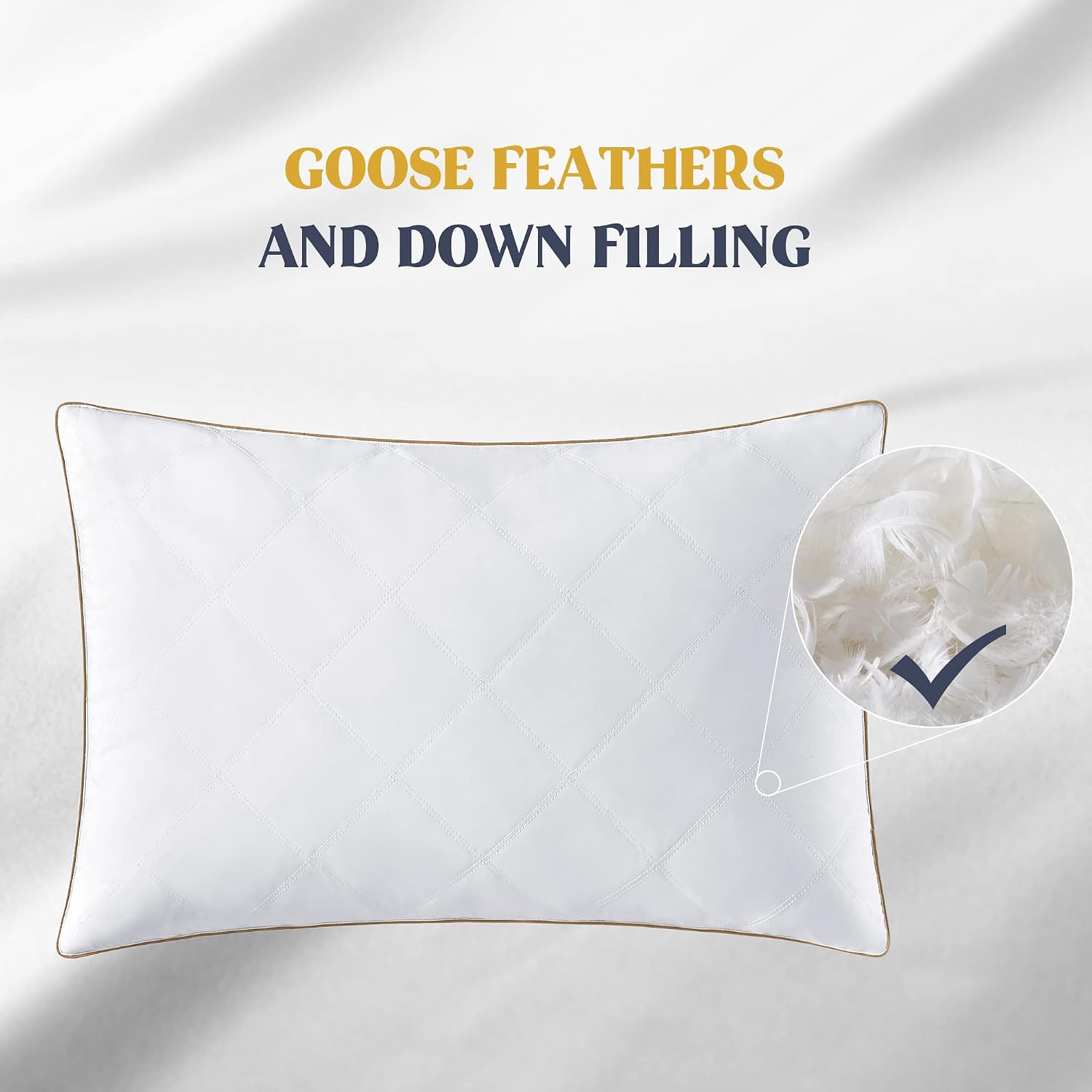 puredown® Goose Feathers and Down Pillow for Sleeping Hotel Collection Bed Pillows, Gusseted, Queen, Set of 2
