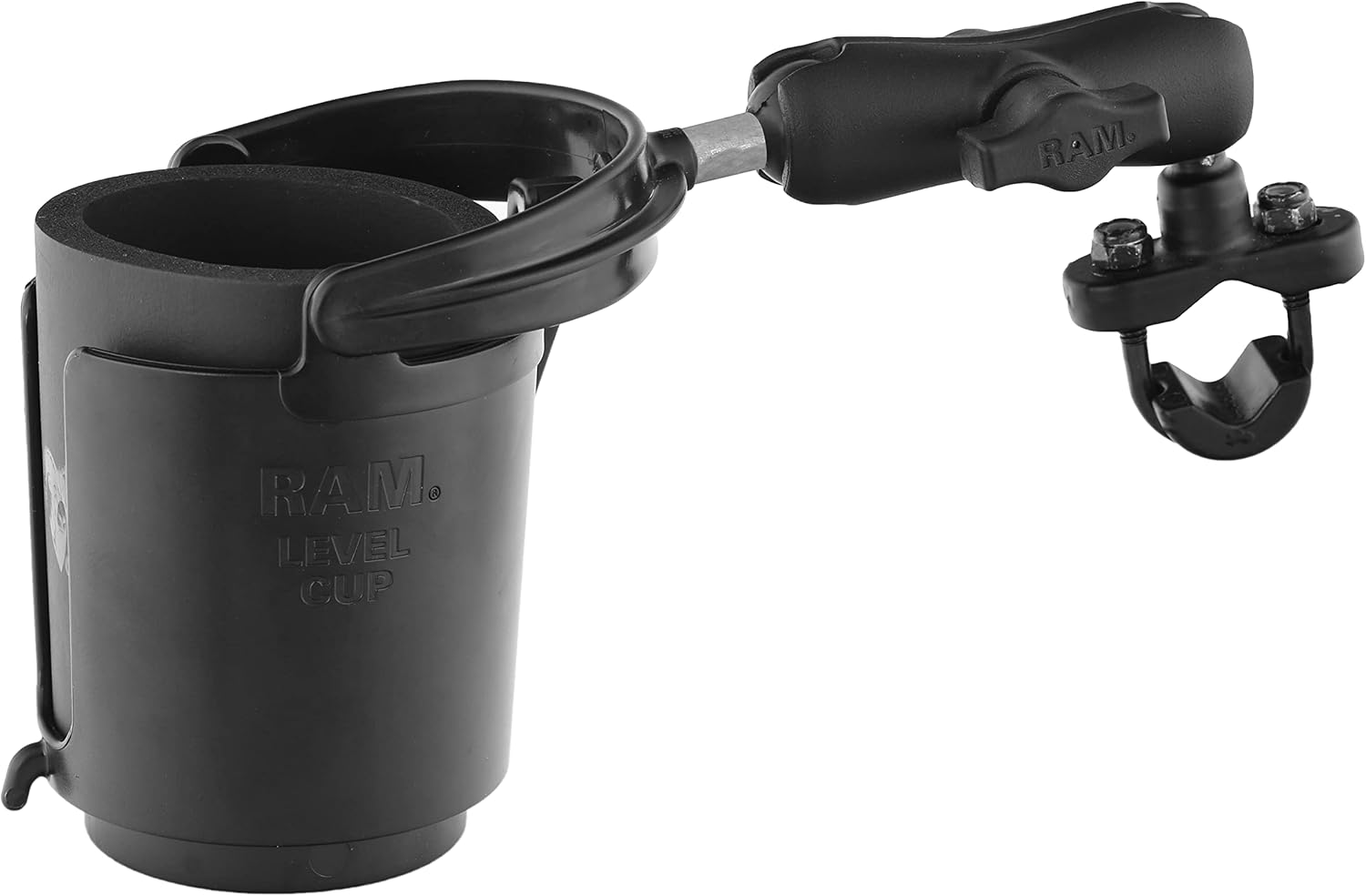 RAM Mounts Motorcycle Level Cup Holder with U-Bolt Handlebar Mount | Self-leveling cup holder with B Size 1" ball for motorcycles, ATVs and boat rails