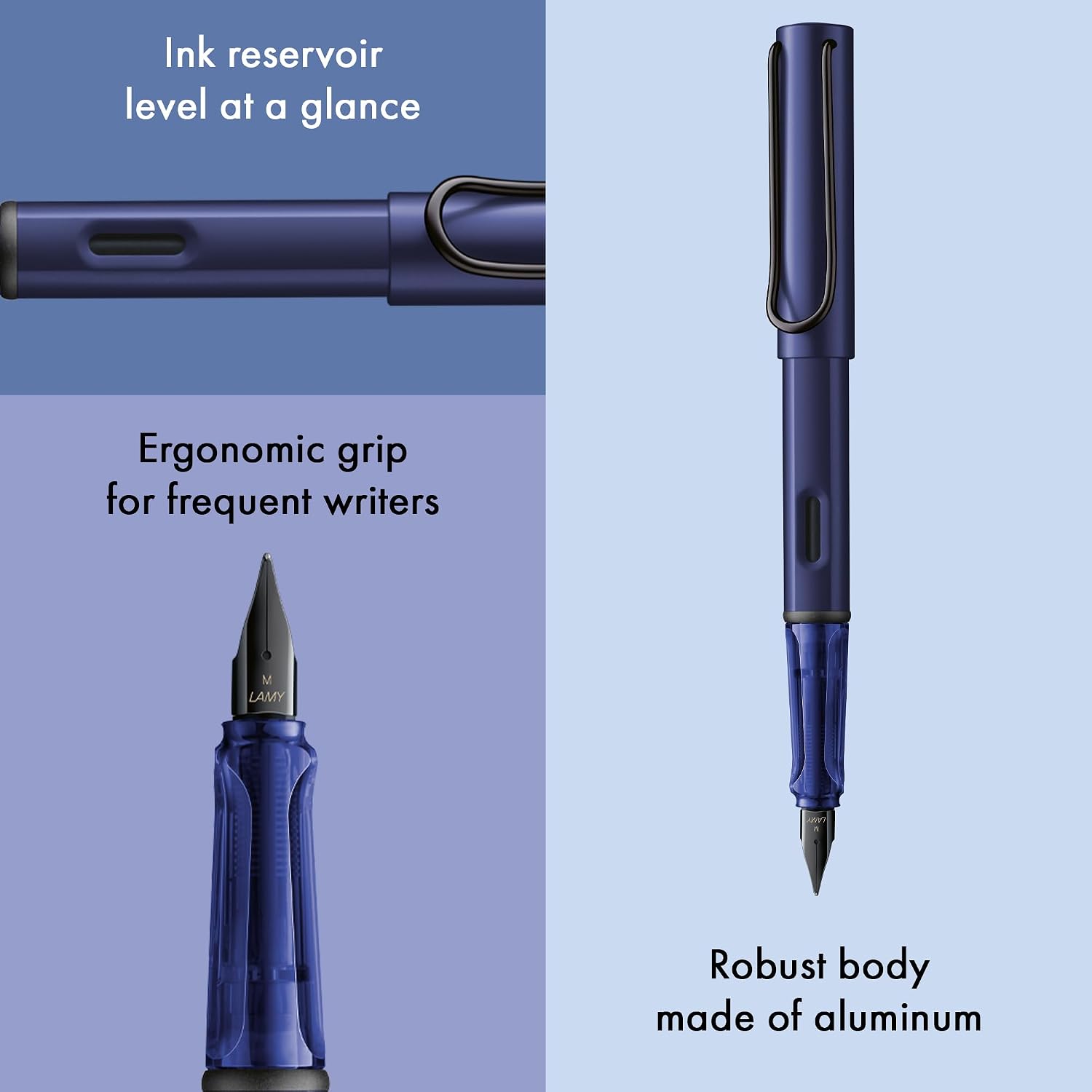 LAMY AL-star black - Fountain Pen with ergonomic grip & black Left-Handed steel nib (LH) in size M - lightweight aluminum body - including LAMY T 10 blue cartridge