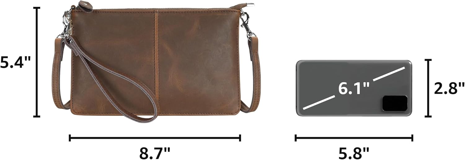 befen Genuine Leather Small Crossbody Bags for Women Wristlet Wallet Purses | Real Leather, RFID Blocking Card Slots, Wristlet Strap, Clutch Purse, Fit iPhone 17 Pro Max, Leather Handbags