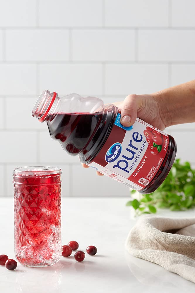 Ocean Spray® Pure Unsweetened Cranberry, 100% Cranberry Juice From Concentrate, 32 Fl Oz Bottle (Pack of 8)