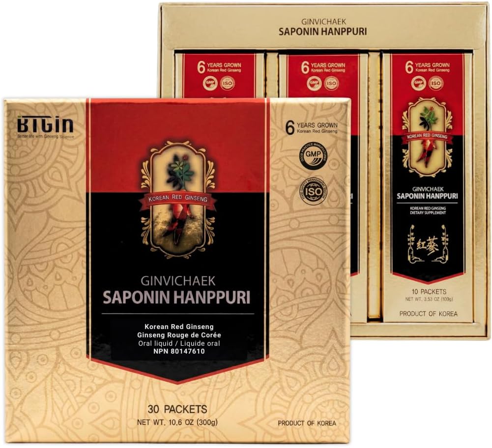 Saponin Hanppuri Everyday Korean Red Panax Ginseng Extract Stick - 3000mg High Potency Liquid Supplement - Caffeine Free Energy & Immune Support
