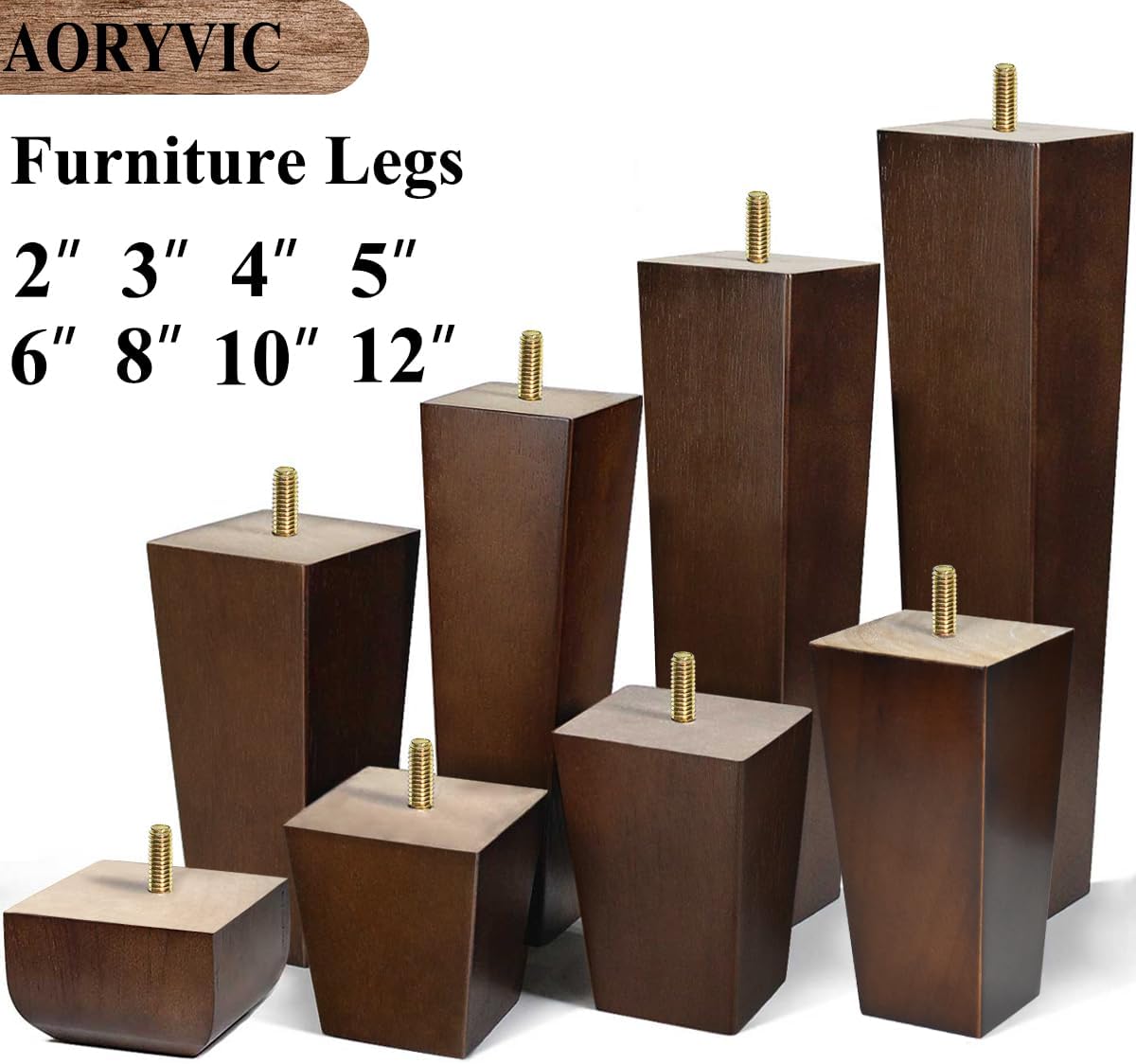 Sofa Legs Square Bed Feet 2 inch Wood Replacement Leg for Furniture Set of 4, Dark Brown