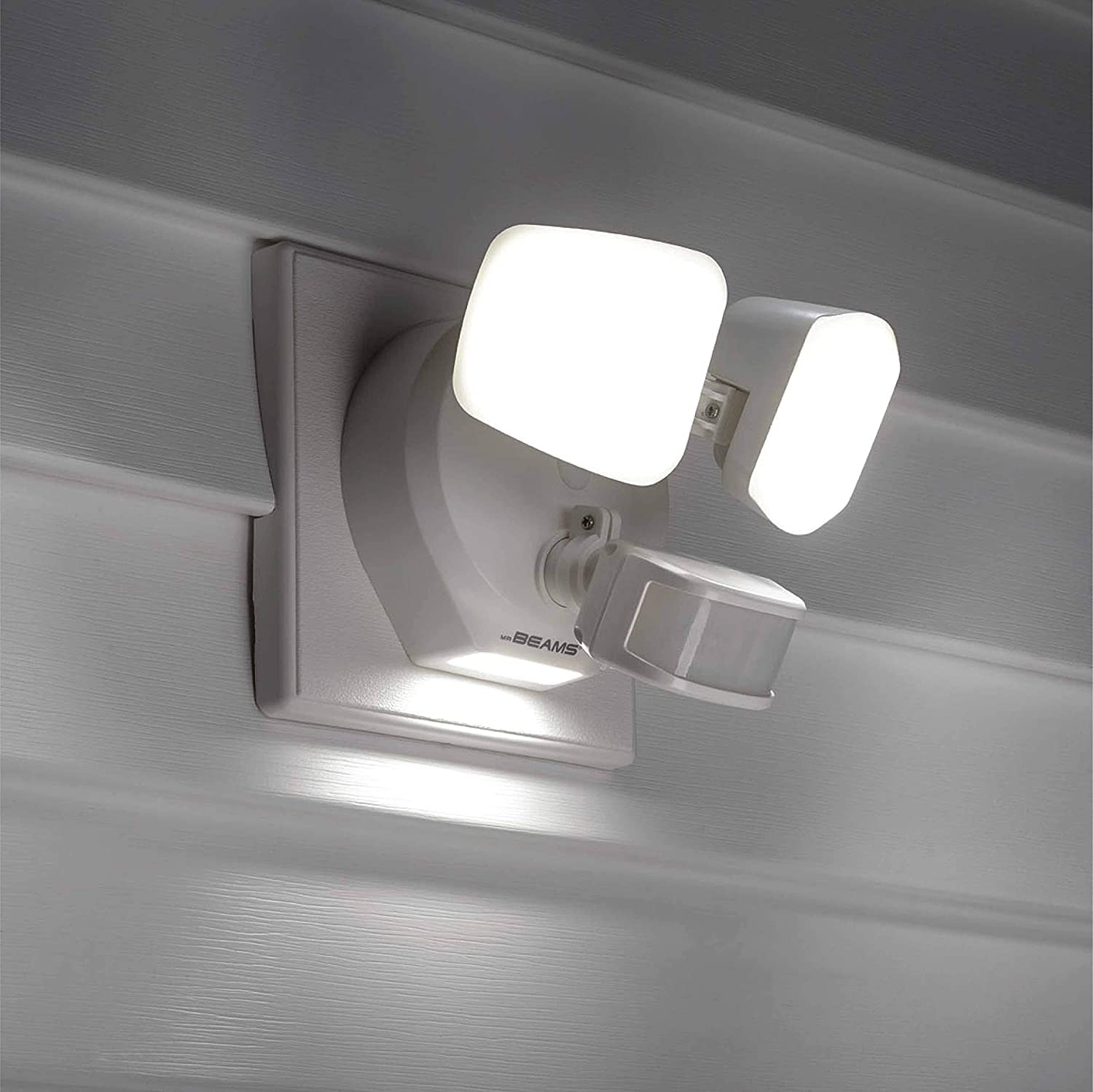 Beams 2900 Lumen 2-Head Outdoor Motion Sensing LED Security Light with Cascading Wall Wash, 1-Pack, White