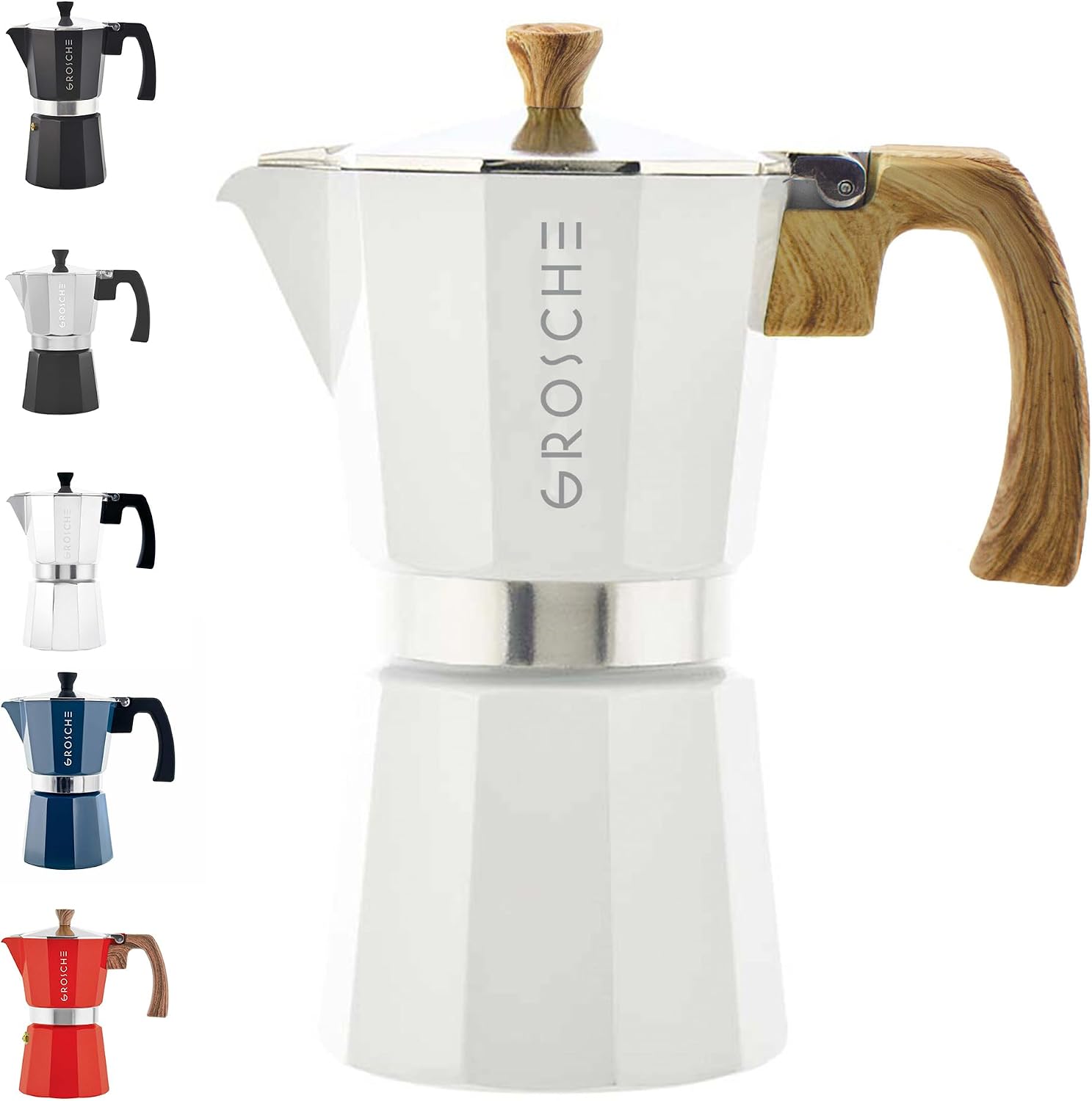 GROSCHE Milano Moka Pot | 9 Espresso Cup - 15.2 oz | Stovetop Espresso Percolator & Coffee Maker – Portable, Ideal for Home and Camping | Cuban Coffee Maker And Italian Moka Pot For Stovetop Espresso; For Gas, Electric, And Propane Stoves With A Soft-Tou…