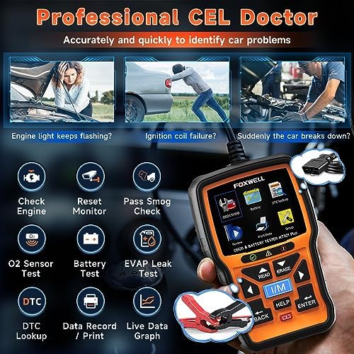 FOXWELL NT301 Plus 2 IN1 OBD2 Scanner Battery Tester with Storage Case Code Reader Scan Tool