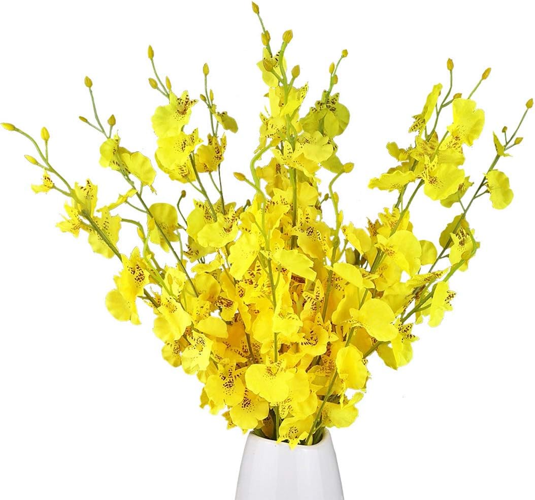 Yellow Artificial Flowers Orchids Silk Fake Flowers in Bulk, 12 Pcs (Each 38.5”), for Wedding Festive Party Home Office Decoration, No Include Vase