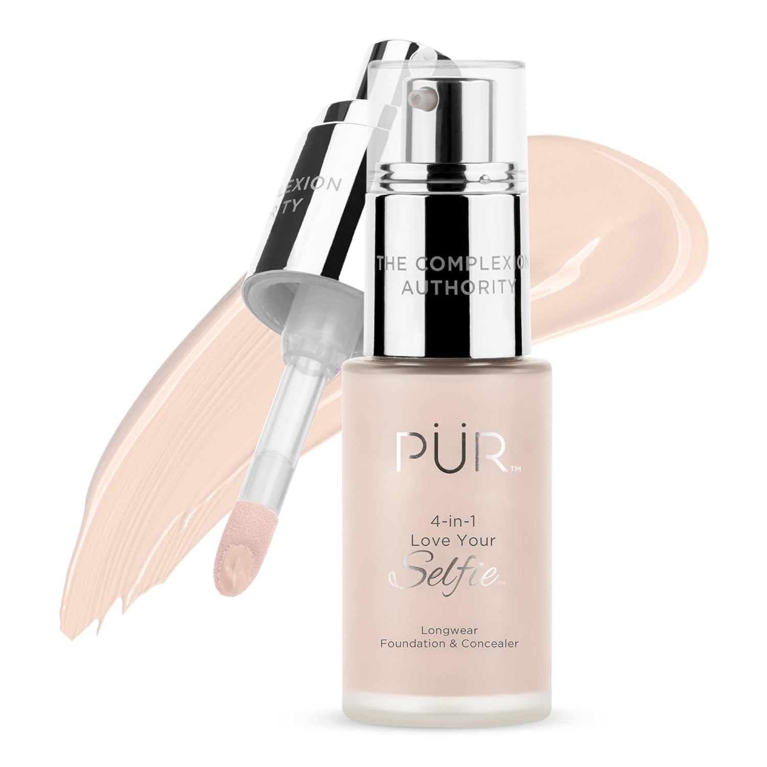 PÜR MINERALS 4-in-1 Love Your Selfie Foundation & Concealer - Longwear Medium-to-Full Coverage Liquid Makeup Foundation with Hydrating Blend for Refined-Looking, Natural Beauty Glow & Skin Texture
