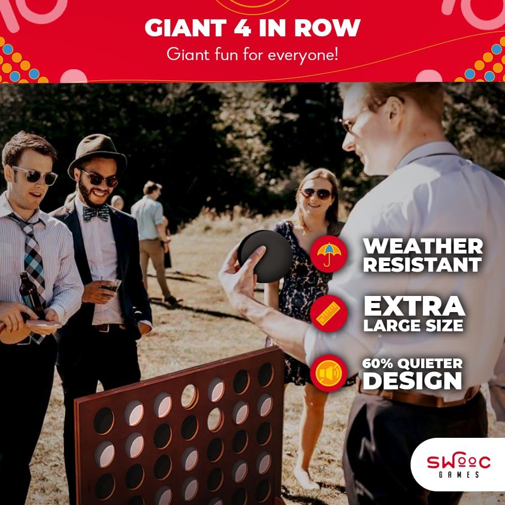 Swooc - Giant Four in a Row (All Weather) with Carrying Case & 60% Quieter Design - Giant Game Outdoor for Adults and Family - 4 in a Row Life Size