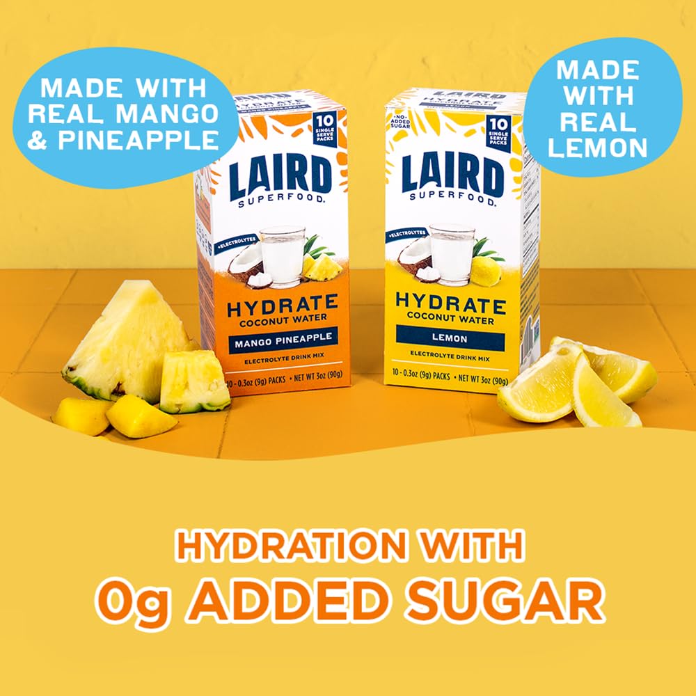 Laird Superfood HYDRATE Coconut Water Powder Drink Supplement with Coconut Water and Auqamin, All Natural, No Added Sugars, Gluten-Free, Non-GMO, Vegan, 8 oz. Bag, Pack of 1