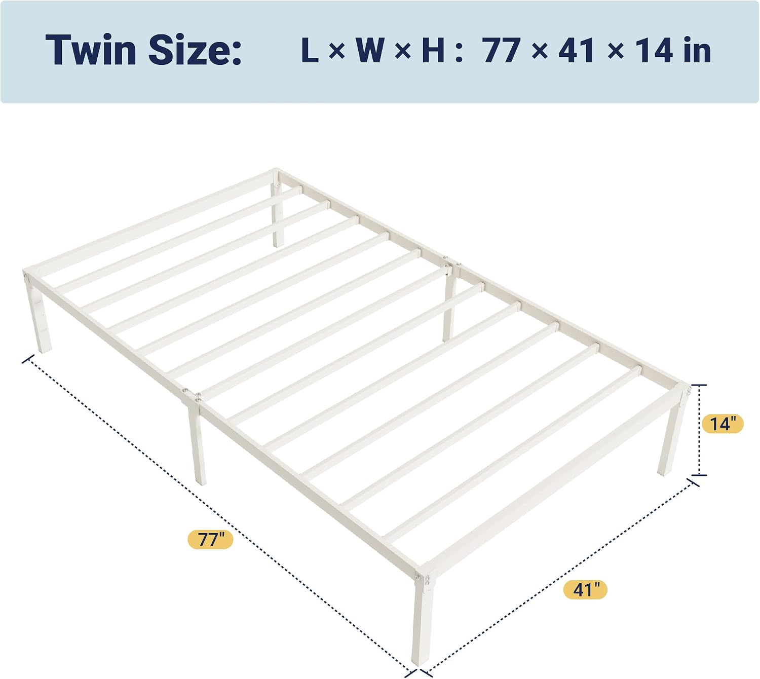 Allewie Full Size Bed Frame, 14 inch Metal Platform Beds with Storage Space, No Box Spring Needed and Easy Assembly, White