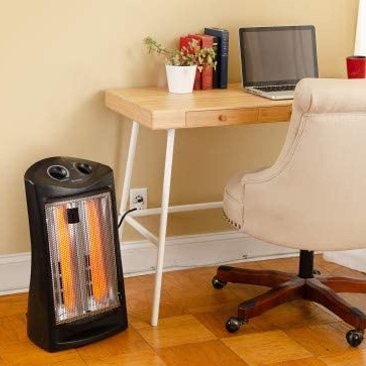 Comfort Zone Indoor Tower Space Heater, Adjustable Thermostat, Radiant Heat, Electric, Infrared Quartz, 2 Heat Settings, Overheat Protection