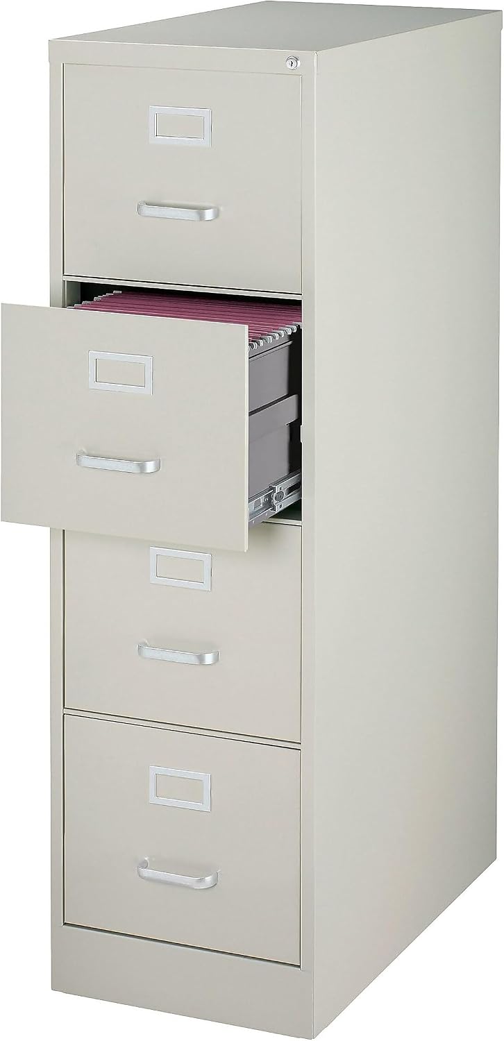 Staples 4-Drawer Vertical File Cabinet, Letter Size Documents, Lockable, 26.5" D x 15" W x 51.97" H, Putty/Beige