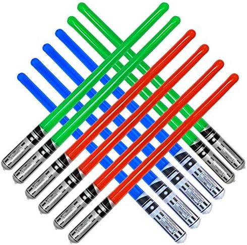 Inflatable Army 12 Inflatable Light Saber Sword Toys - 4 Green, 4 Red 4 Blue Lightsabers - Party Favor, Halloween Costume, Treats