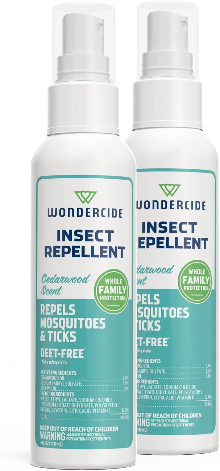 Wondercide - Mosquito, Tick, and Insect Repellent with Natural Essential Oils - DEET-Free Bug Spray and Killer - Safe for Family - Cedarwood 2-Pack of 4 oz Bottle | With Natural Essential Oils - DEET-Free Bug Spray and Killer - Safe for Family