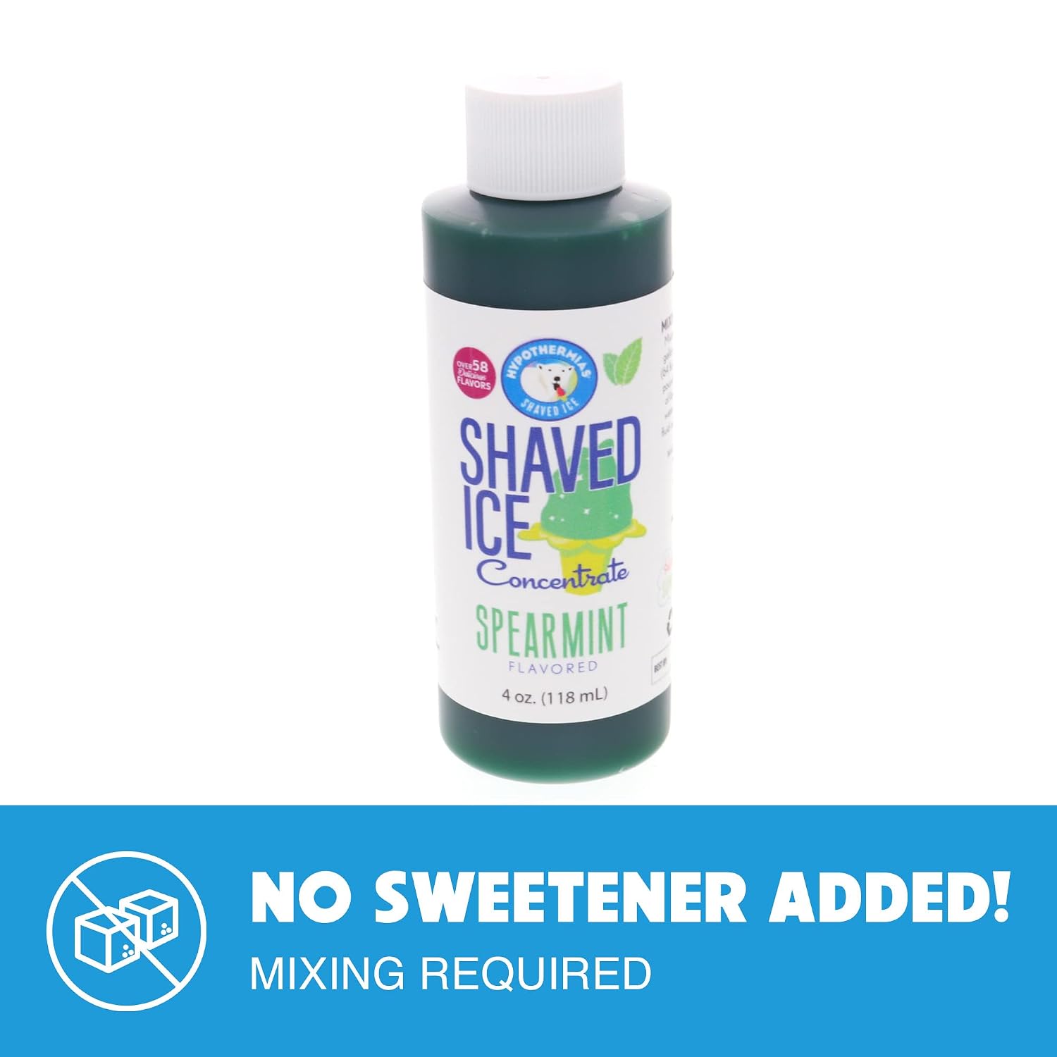 Hypothermias Shaved Ice and Snow Cone Syrup Unsweetened Flavor Concentrate - 4 Fl Oz - Makes 1 Gallon of Ready to Use Syrup - Spearmint - Must Add