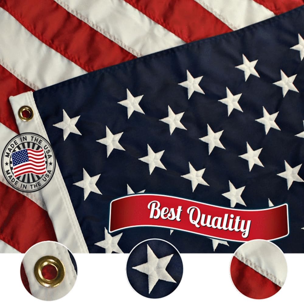 Grace Alley American Flag: 5x8 FT US Flag - 100% Made In USA - Embroidered Stars and Sewn Stripes and Brass Grommets