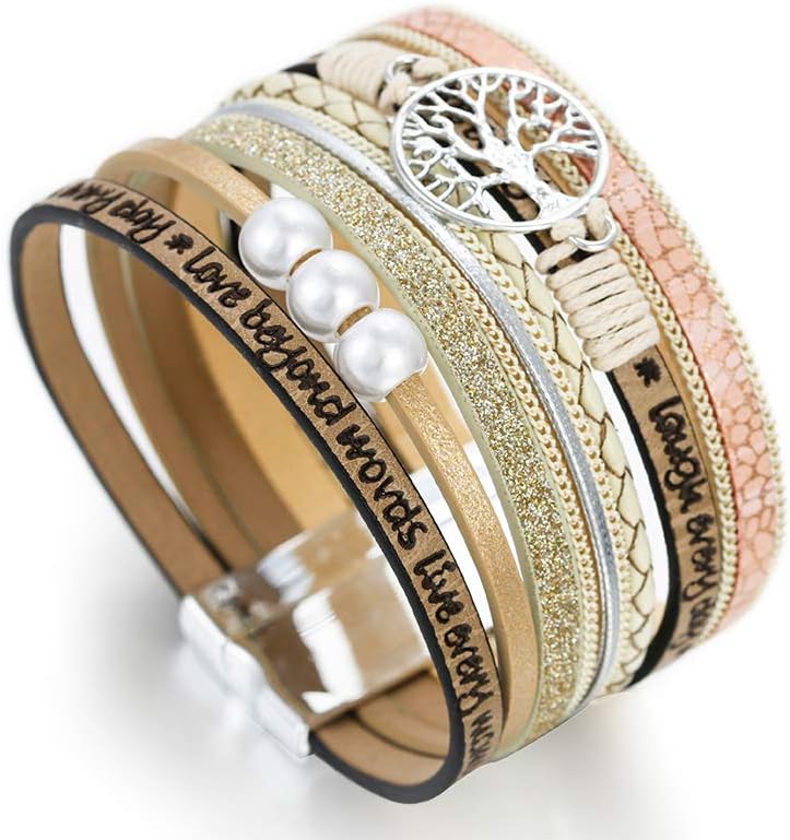Fesciory Leather Wrap Bracelets for Women, Boho Western Layered Jewelry