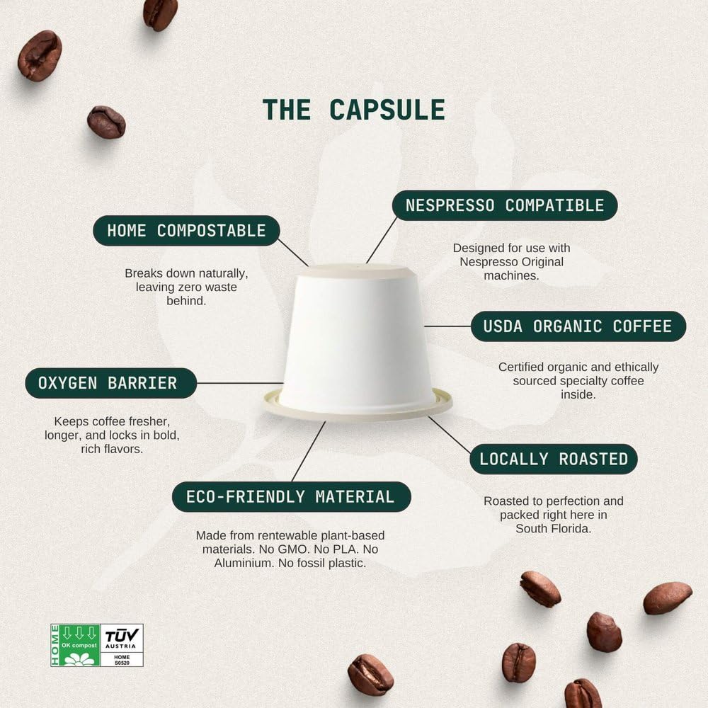 Artizan Coffee USDA Organic Espresso Coffee Capsules For Nespresso Original | Signature Blend Variety | 40 Compatible Compostable Pods