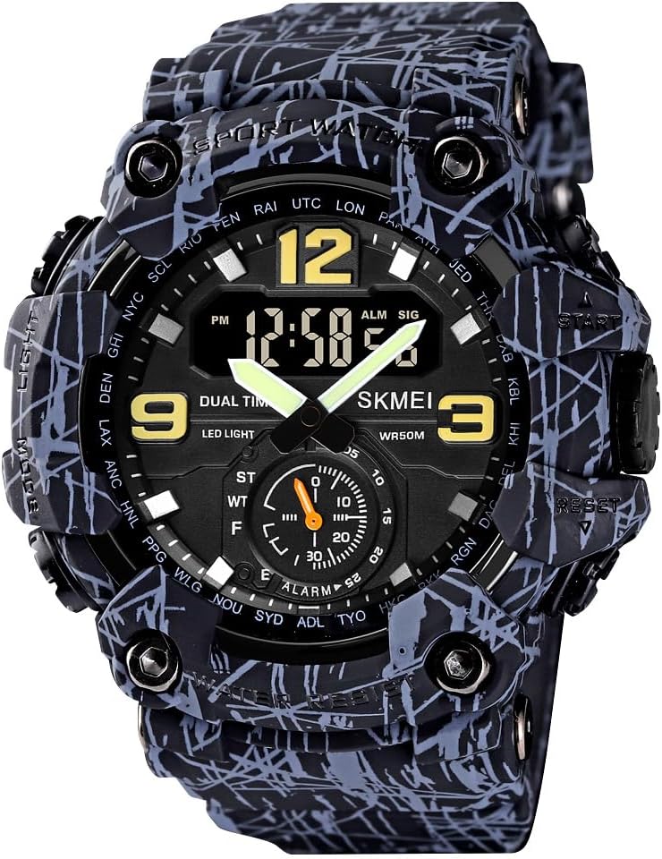 FANMIS Men's Analog Digital Sport Watch Military Dual Display 50M LED Watch | Men's Dual Display Sports Watches With Led Backlight Alarm Stopwatch 12/24h Time Outdoor Running Swimming