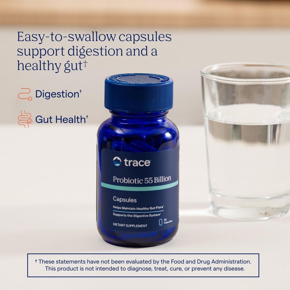 Trace Minerals Probiotic 55 Billion CFU, 30 Capsules | Multi-strain Lactobacillus and Bifidobacterium, enteric-coated delayed release, 1 daily capsule