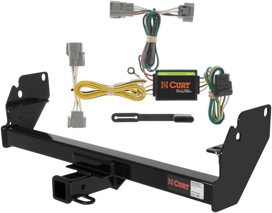 CURT Class 3 Trailer Hitch 2" Receiver with 4-Way Flat Output Custom Wiring Harness fits 2005-2015 Tacoma | Resists Rust, Chipping