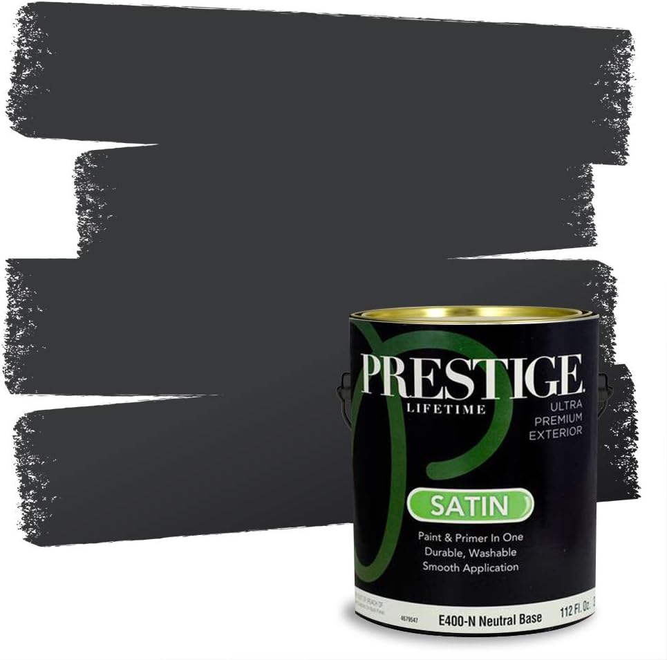 PRESTIGE Paints Exterior Paint and Primer In One, 1-Gallon, Satin, Comparable Match of Sherwin Williams* Black Magic*