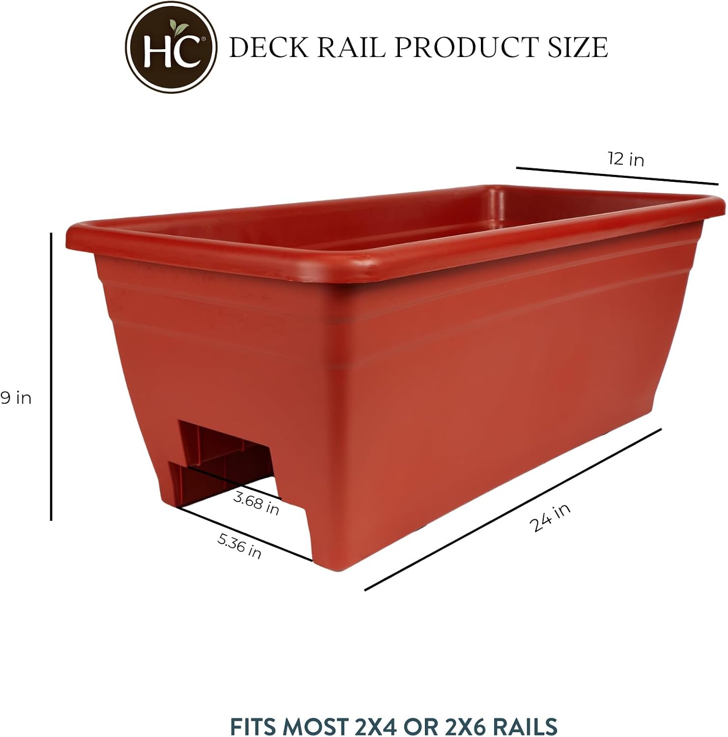 The HC Companies 24 Inch Deck Rail Box Planter Lightweight Outdoor Plastic Plant Pot for Herbs and Flowers, White