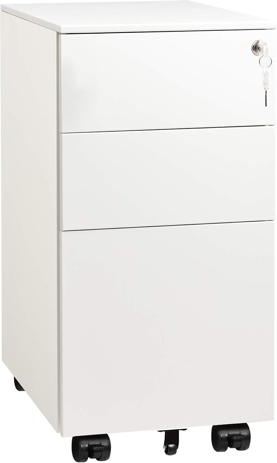 DEVAISE 3 Drawer Mobile File Cabinet with Lock, Under Desk Metal Filing Cabinet for Home Office/Legal/Letter/A4 File, Fully Assembled Except Wheels, Black
