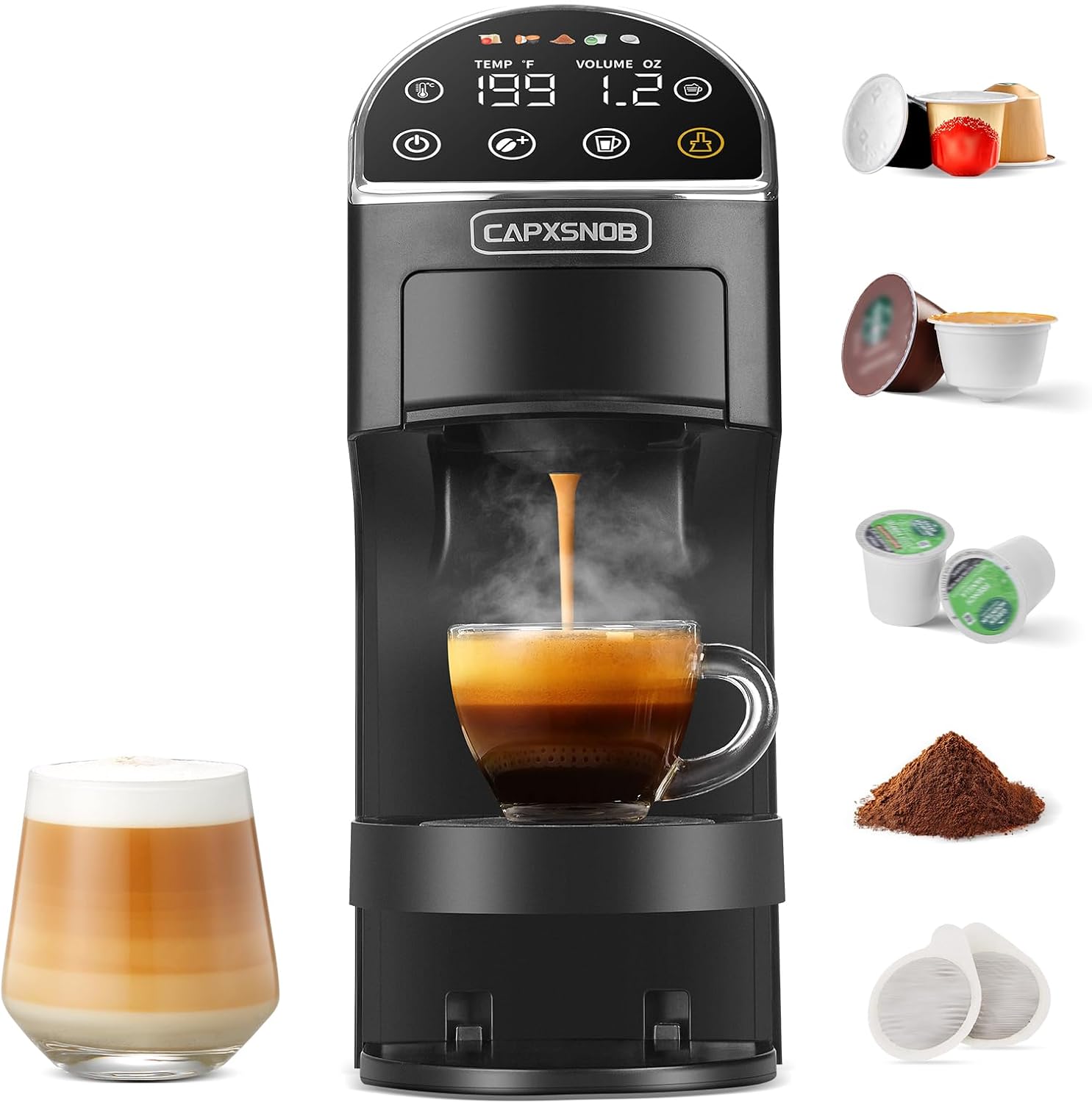 Magician2 5-in-1 Mini Coffee Maker & Machine | 20 Bar, LED Touch, 42oz Tank | Fits K Cup/Nespresso/Dolce Gusto & ESE Pods, Touchscreen & Pods Recognition, Adjustable Temp/Volume, For Kitchen/Office/Dorm