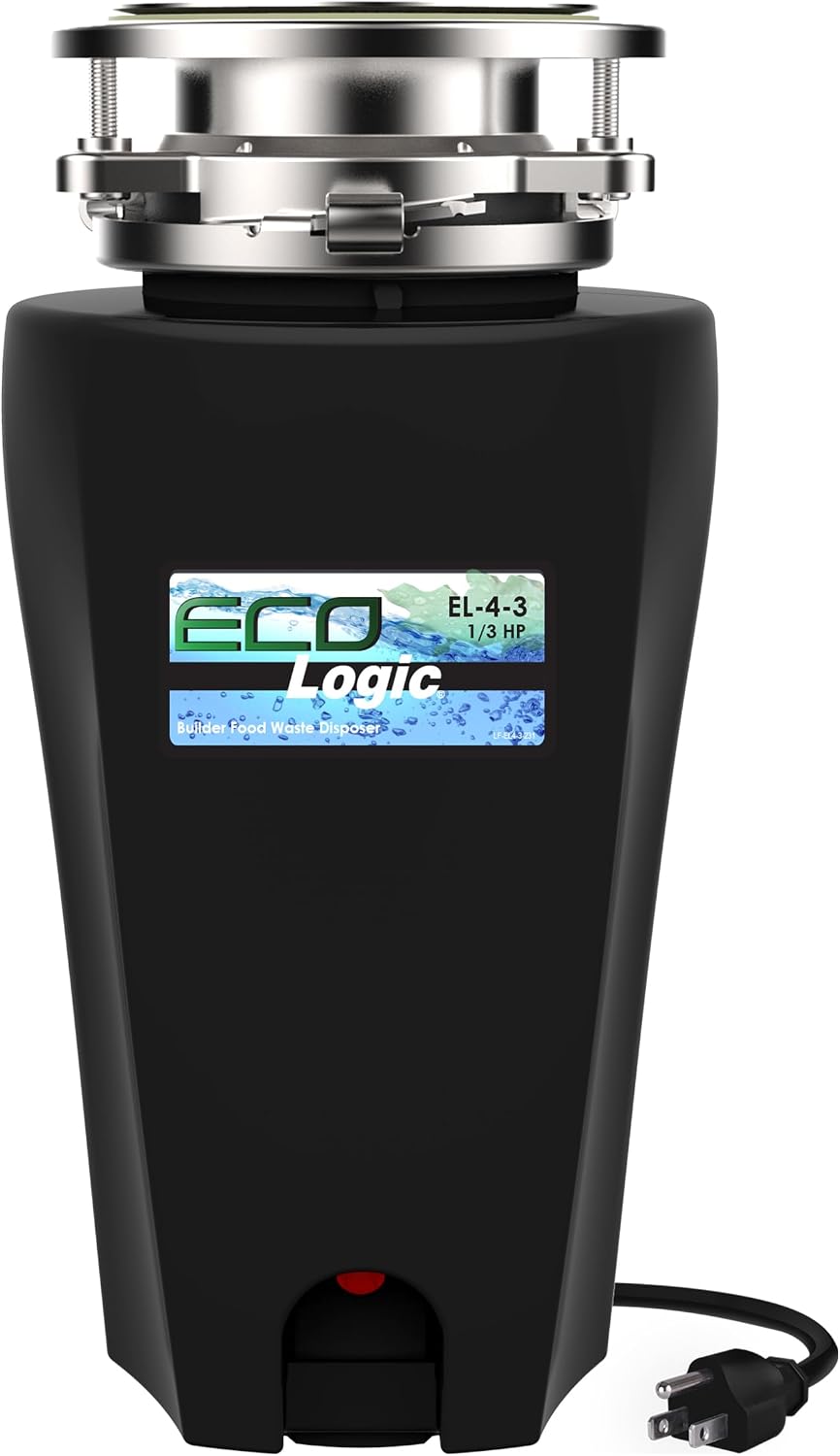 Eco Logic 1/3 HP Garbage Disposal, Universal 3-Bolt Mount, Power Cord