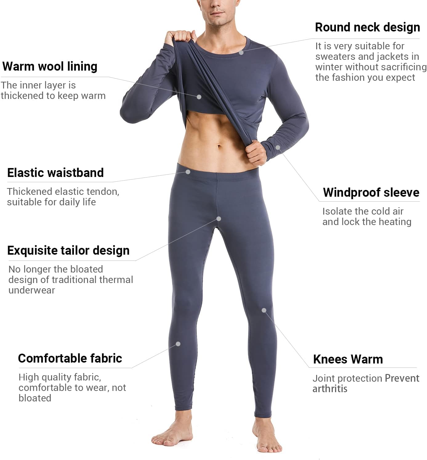 PISIQI Thermal Underwear Men Long Johns Set Ultra-Soft with Fleece Lined Base Layer Winter Skiing Warm Top & Bottom