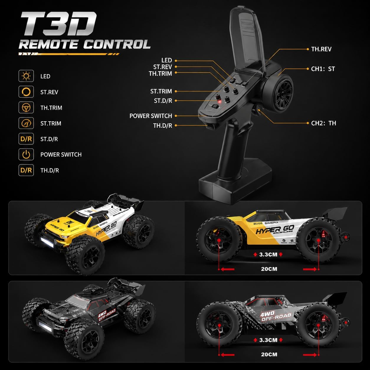 MJX 14207 1/14 Scale Brushless RC Truck, 4WD High Speed Off-Road RC Car with 2852 4200KV Motor, 50A ESC, Aluminum Chassis, 2.4GHz Remote