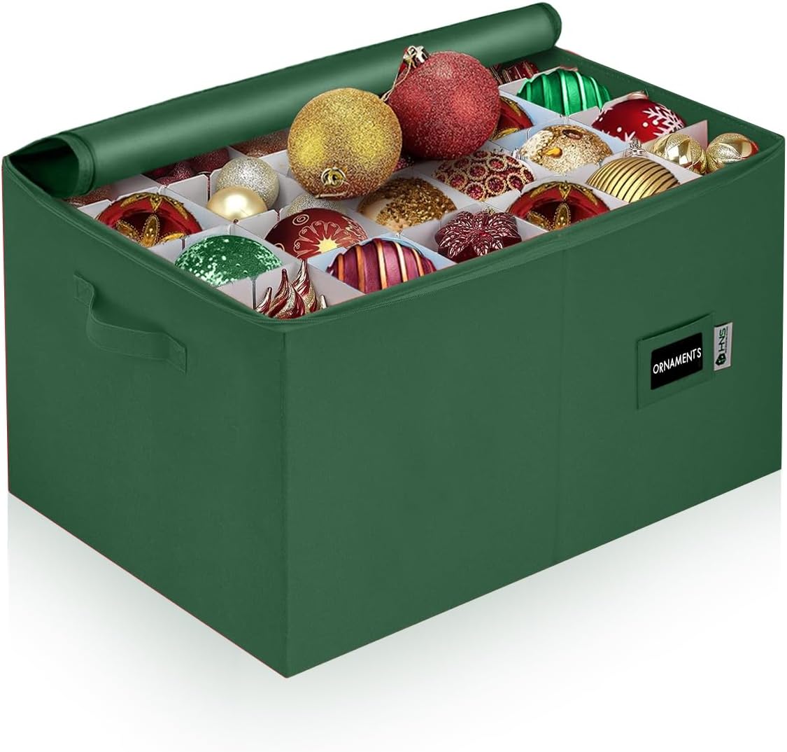 Christmas Ornament Storage Container with Dividers - Box Stores Up to 54 Ornaments, Zippered, Convenient, Adjustable