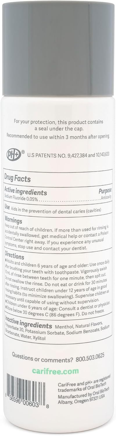 CariFree Maintenance Rinse Fluoride Mouthwash, Mint, Alcohol-Free, 16 oz | Anti-cavity fluoride & xylitol rinse; neutralizes pH, prevents decay, freshens breath; dentist recommended, alcohol-free.