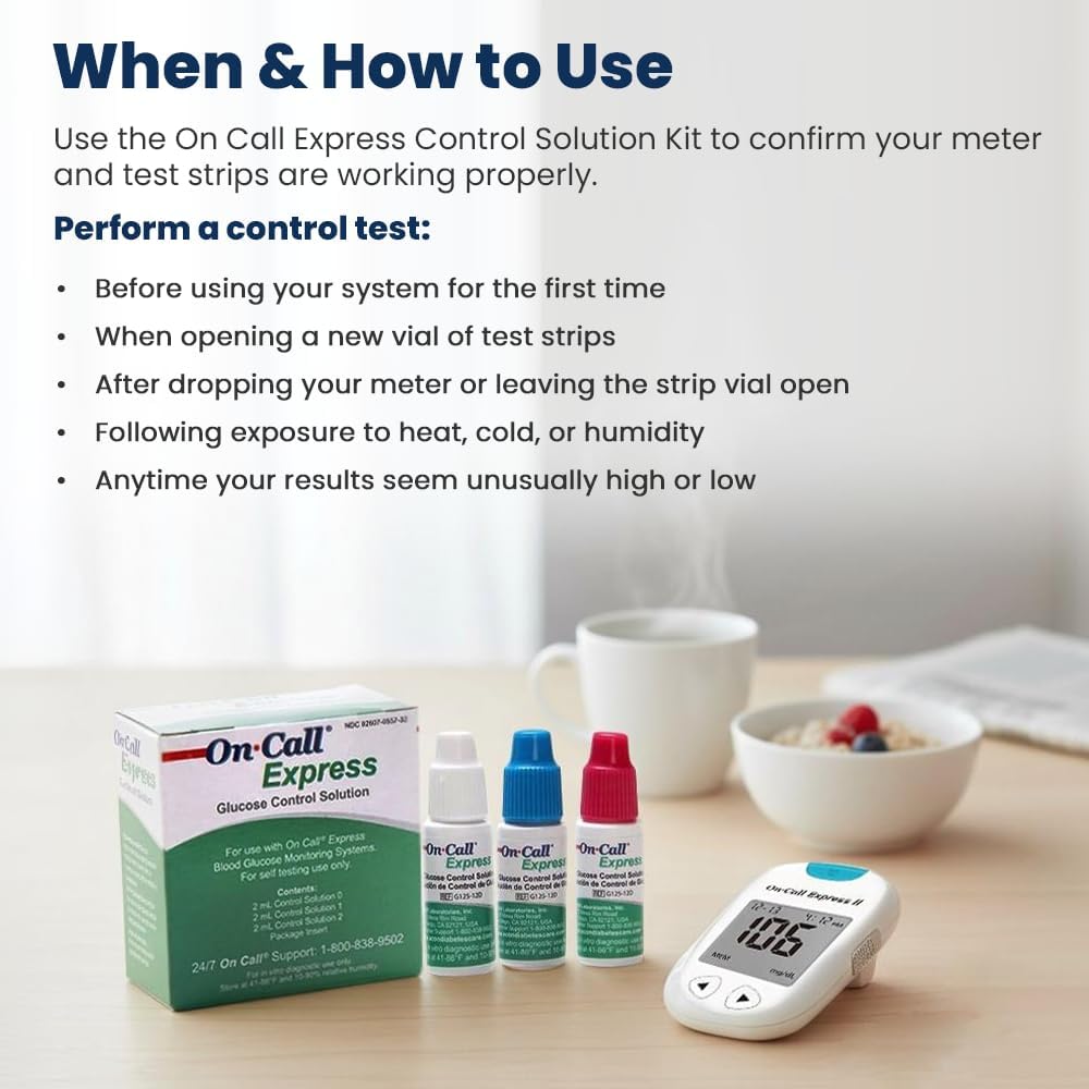 Glucose Control Solution Kit by On Call Express, Level 0, 1 & 2 for Blood Glucose Meters and Test Strips, Accuracy Check & Calibration Verification