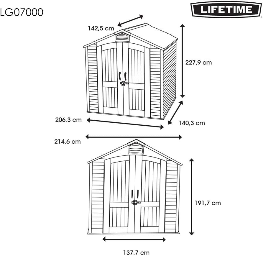 Lifetime 7' x 7' Outdoor Storage Shed with High-Density Polyethylene, Steel-Reinforced, Desert Sand
