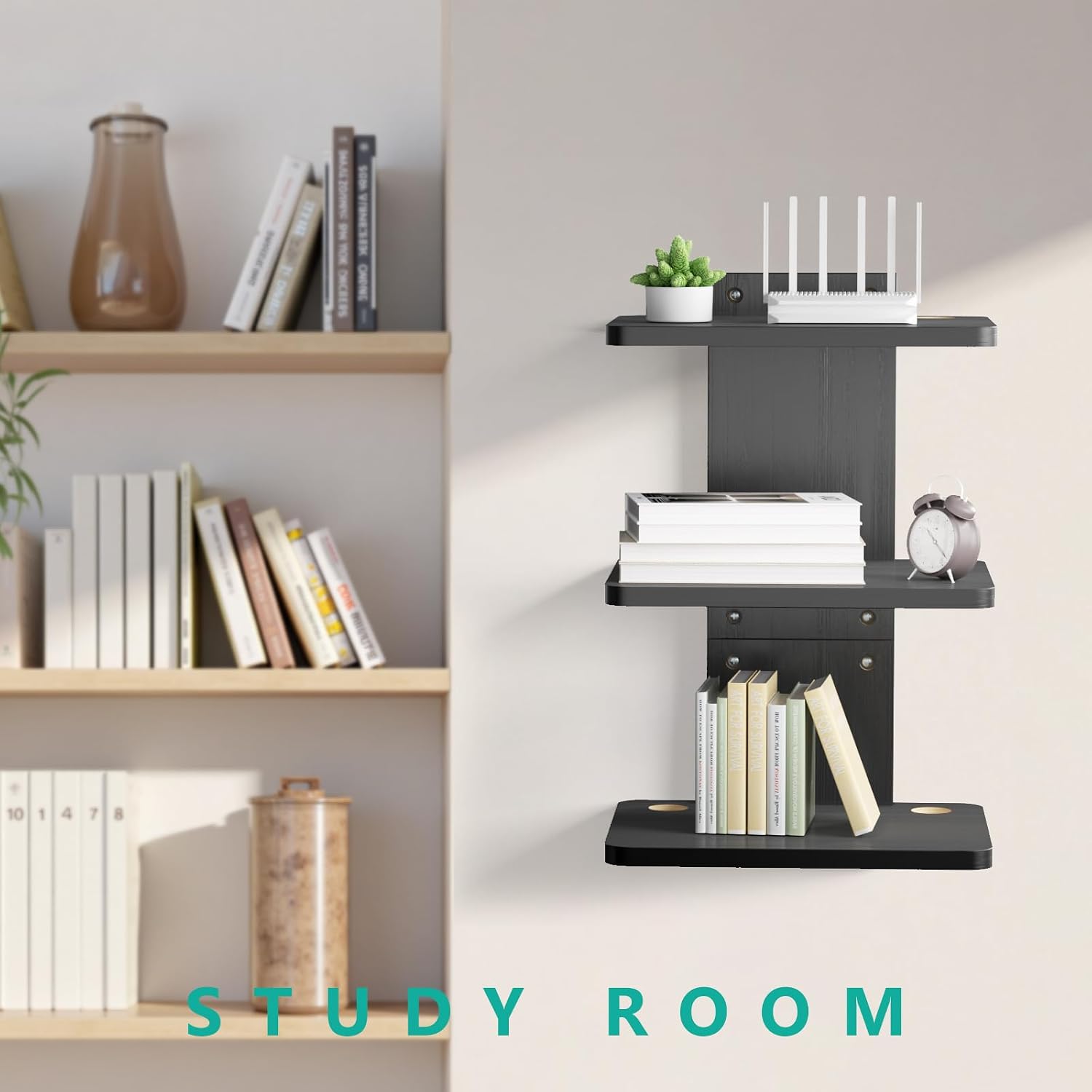 WALI Floating TV Shelf, 2 Tier Glass Projector Shelf for DVD Players, Routers, Game Consoles, Cable Boxes, Living Room Decor, Wall Mount Shelves Hold Up to 17.6lbs (CS202B), 2-Shelf, Black