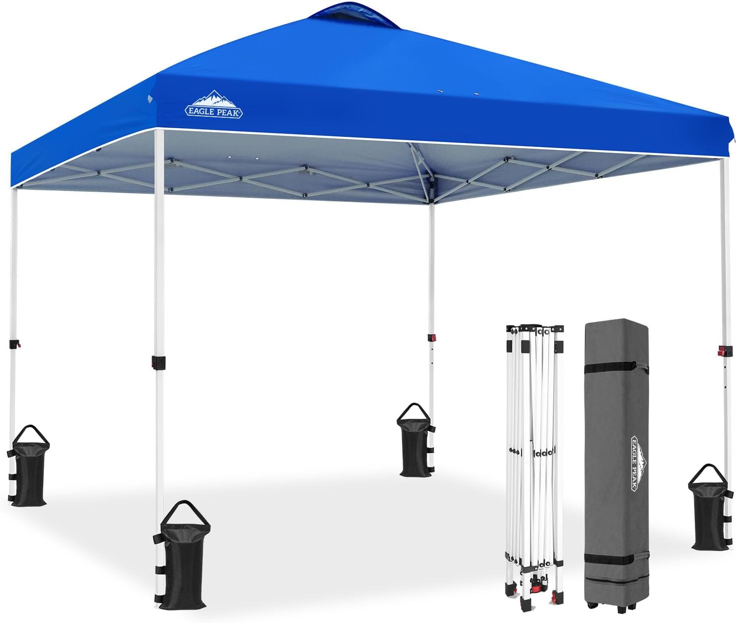 EAGLE PEAK 10x10 Pop Up Canopy Tent Easy Up Canopy Outdoor, White | Patented PeakPush™ Center Lock, 1 Person Setup Portable Pop Up Tent, Beach, Markets, Camping Sport Events, Wheeled Carry Bag
