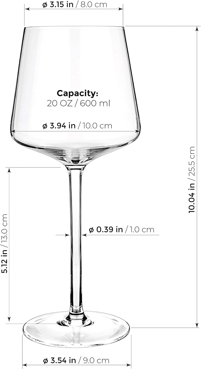 Crystal Wine Glasses Set 6, Red White Wine Large Glasses - 100% Lead-Free Glass - Pinot Noir - Burgundy - Bordeaux - 20.5-ounce
