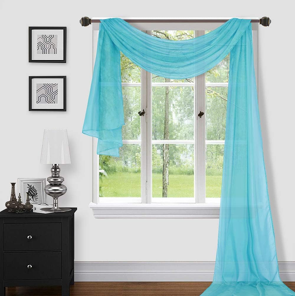 Sapphire Home Window Scarf Valance Curtains - Extra Long Sheer Valances for Windows - Voile Swag Curtains for Living Room, Kitchen, and Bedroom Decor